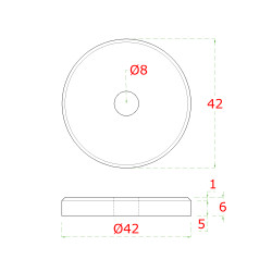 Podložka horná ø 42 x 6 mm, brúsená nerez AISI 304 Podložka horná ø 42 x 6 mm, brúsená nerez AISI 304